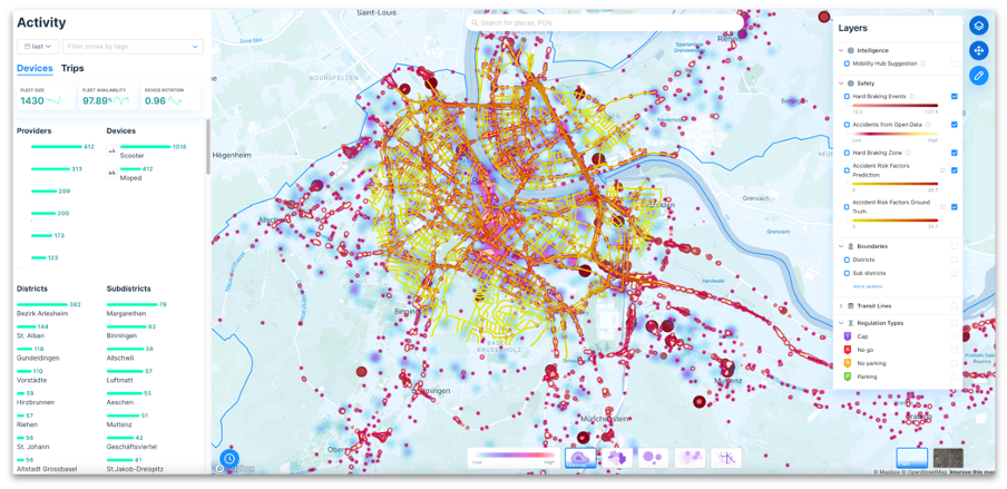 Representation of hard breaking events and corresponding accident risk factor in Basel-Stadt