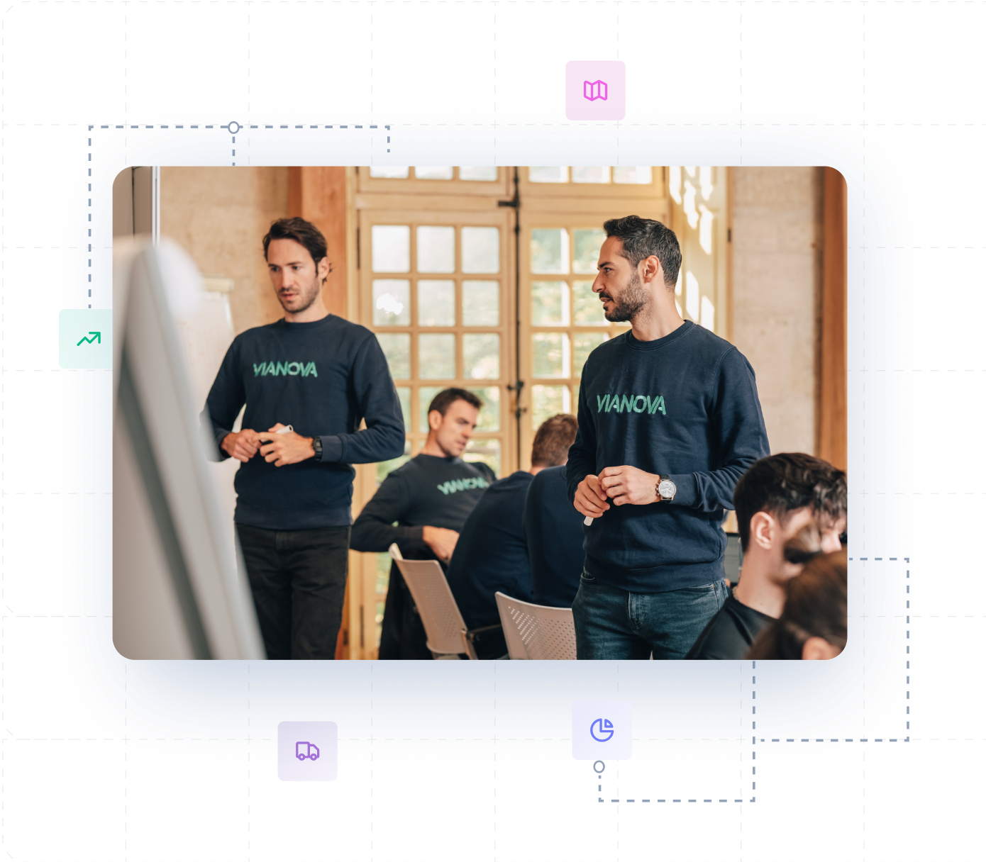 Two members of the Vianova team strategizing the future of mobility
